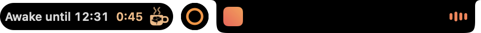 Bubbles beside the notch: awake for 45 more minutes, a timer, and music playing