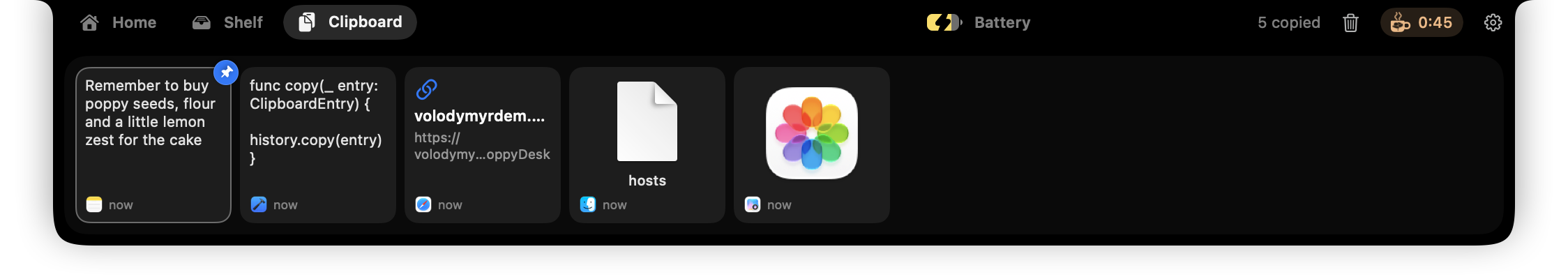 Clipboard history in the notch
