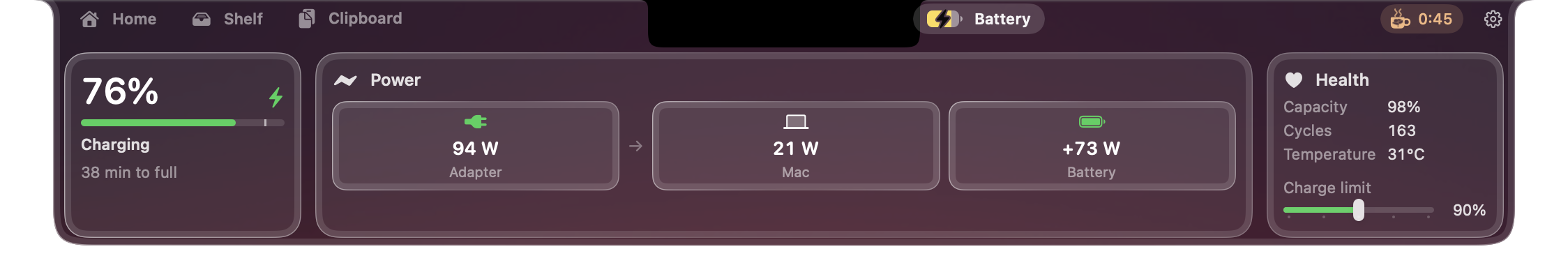 The battery in clear glass