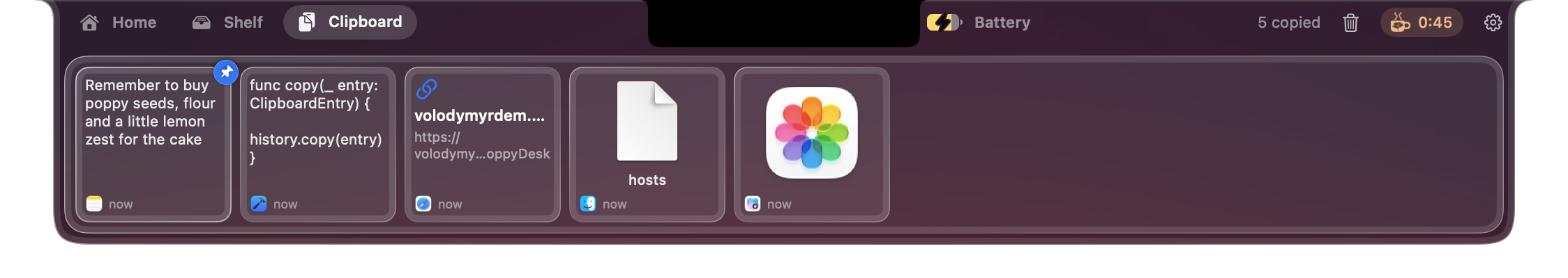 Clipboard history in clear glass